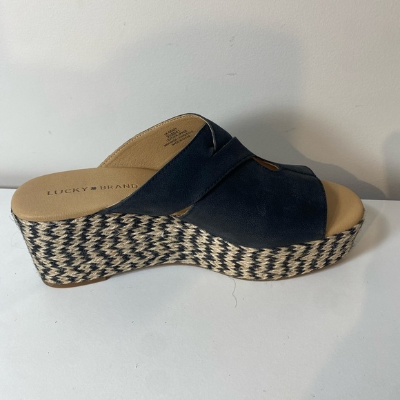 Lucky Brand  Black Wedge Heel Platform Leather Sandals Size 9.5 vacation - Picture 11 of 13